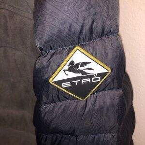 Etro Men's Grey & Dark Blue Paisley Patterned Suede Leather Bomber/Puffer Jacket